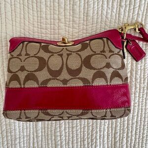 Coach Legacy Signature C Canvas and Pink Leather Wristlet 2008 Style 41756